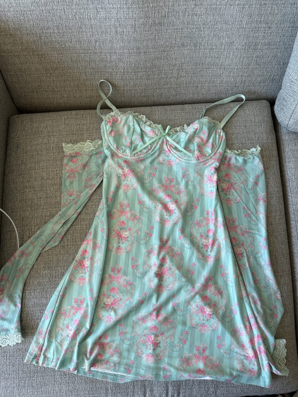 Sugar Thrillz Mint Floral Lace-Trim Slip